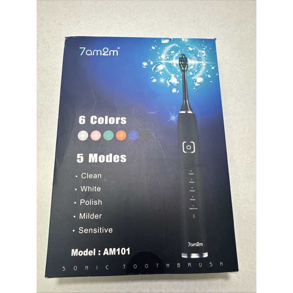 7am2m Sonic Electric ToothbrushModel AM101 GREEN 5 Modes. New. 6 Heads
